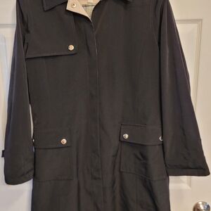 Liz Claiborne Black Trench/Rain Coat with Beige Accents LW Spring Attire
